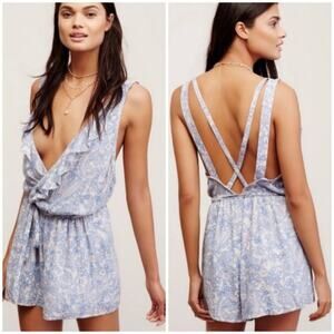 Free People Blue Boho Delfonic Flirty Floral Paisley Romper
